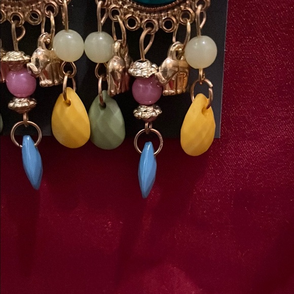 Fashion Jewelry Blue and Gold Statement Earrings - Picture 3 of 4